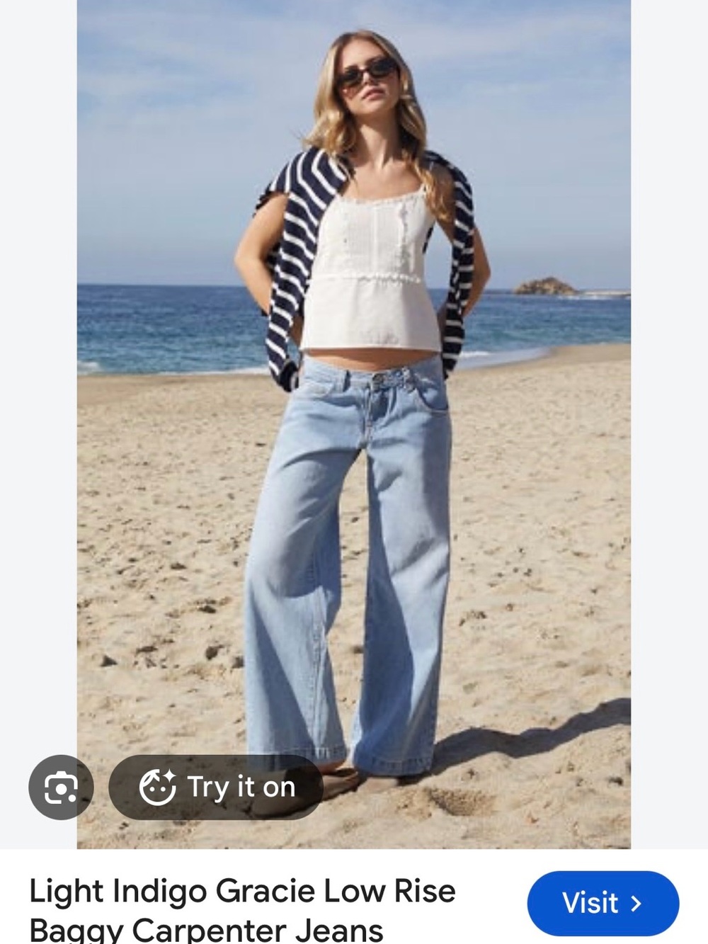 🩵Brandy Melville Gracie Light Indigo Low-Rise Baggy Carpenter Jeans🩵